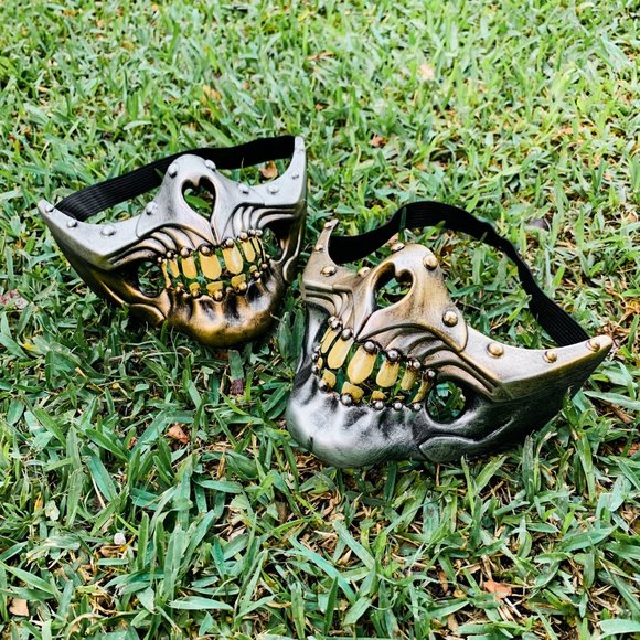 Steampunk Halloween Metallic Mouth Skull Mask Halloween Costume Party Masks SET - Picture 1 of 3